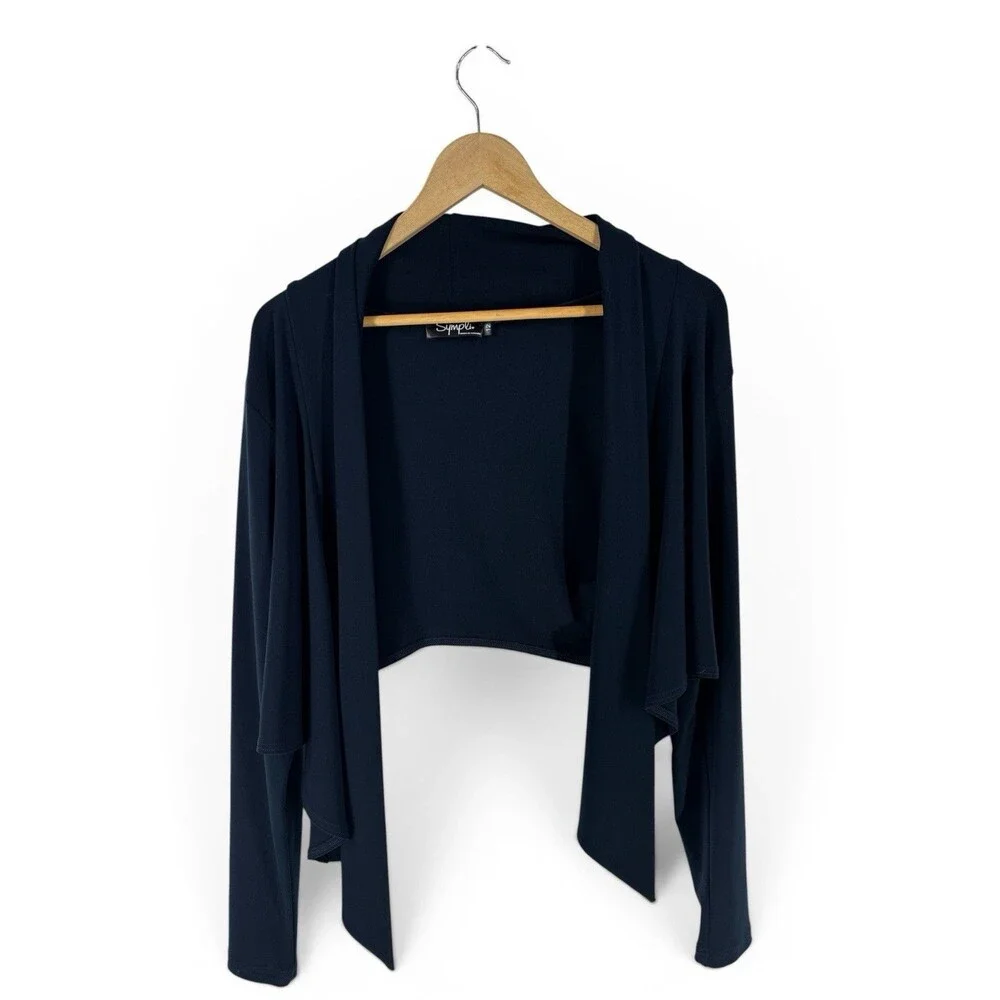 SYMPLI‎ Canada Hi-low Jacket Open Front Long Sleeve Navy Minimalist Size 12